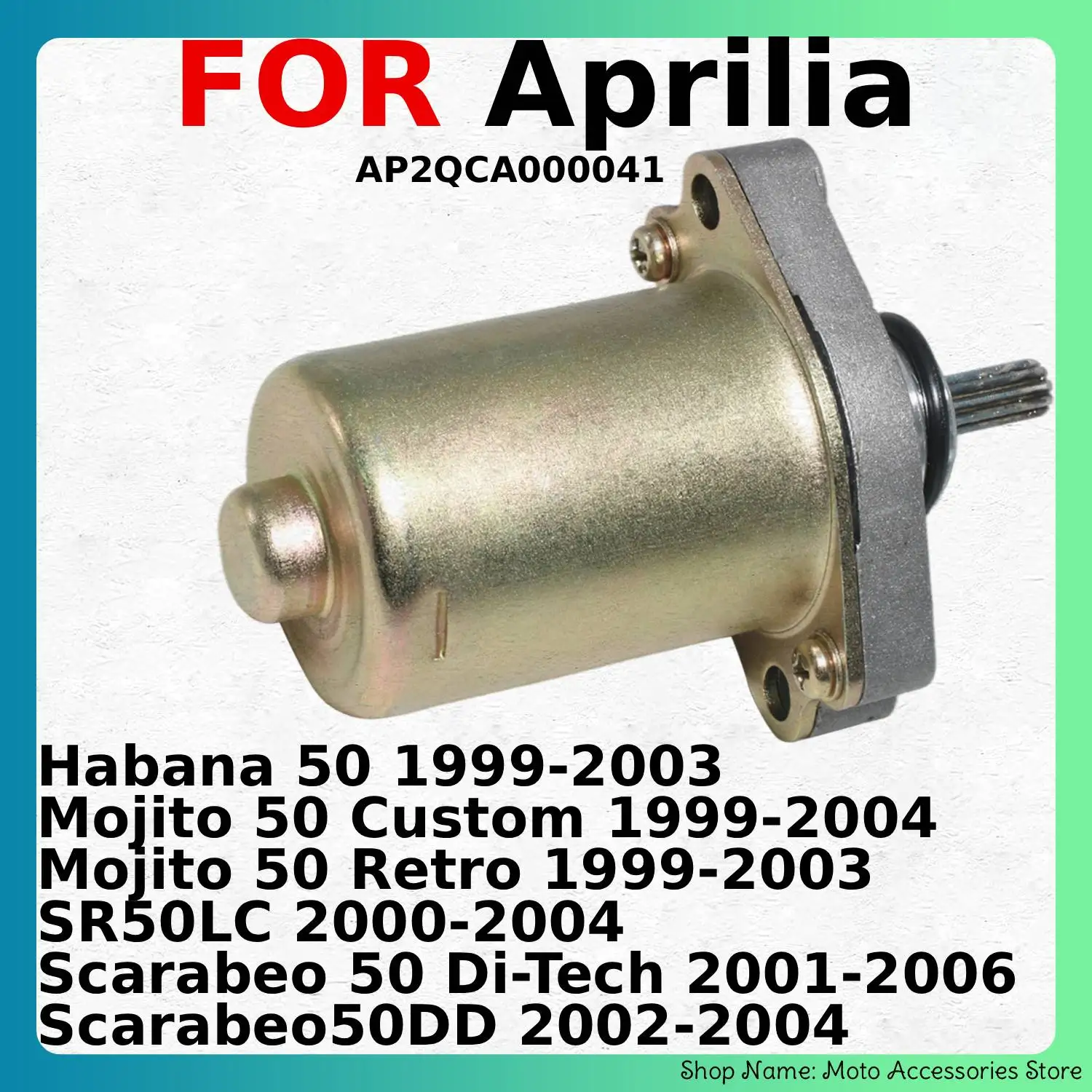 Motorcycle 12V Starter Motor For Aprilia Habana Mojito 50 Custom Retro Scarabeo 50 Di-Tech SR50LC Scarabeo50DD AP2QCA000041