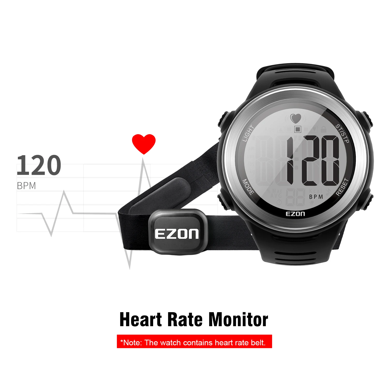 

Heart Rate Monitor Digital Watch Alarm Stopwatch Outdoor Running Cycling Sports Watches with Chest Strap