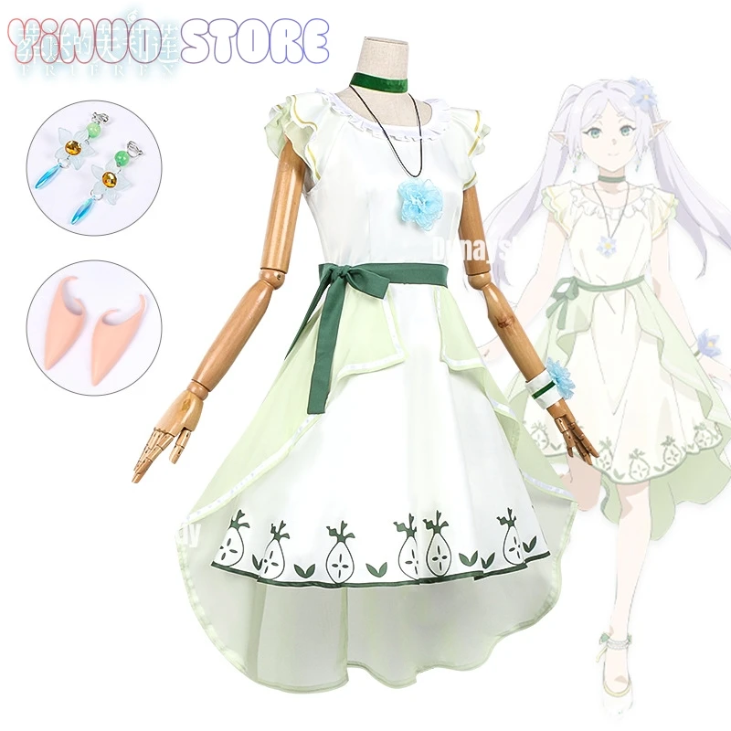 Anime Frieren: Beyond Journey's End Frieren Cosplay disfraz vestido peluca mujer vestido de bruja Frieren pendiente sombreros disfraces плаokubе