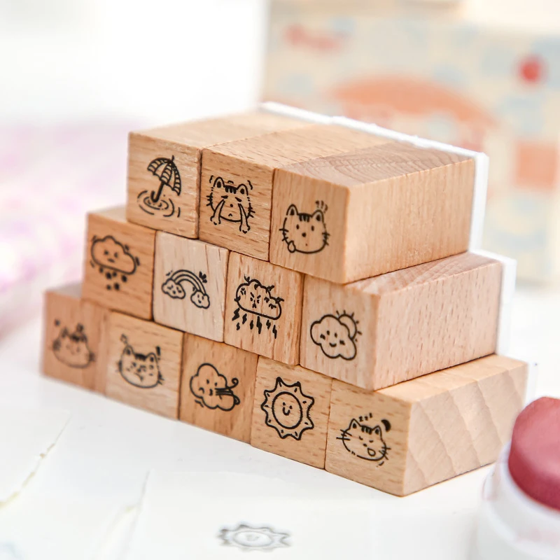 1 Box of 12 Korean and Japanese Stamps Set Record beautiful moments DIY Handbook Stamps Calligraphy Stamps Stylish Gifts