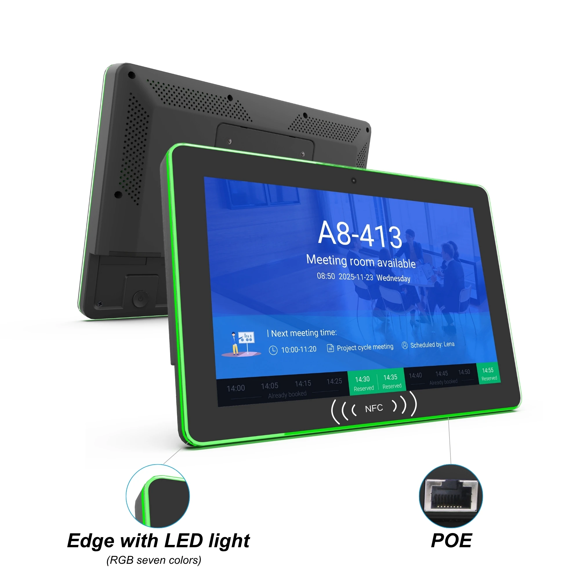 WA1058T 10 pulgadas RK3568 pantalla táctil de montaje en pared POE barra de luz LED circundante Android11 Tablet Pc para sistema de reserva sala de reuniones