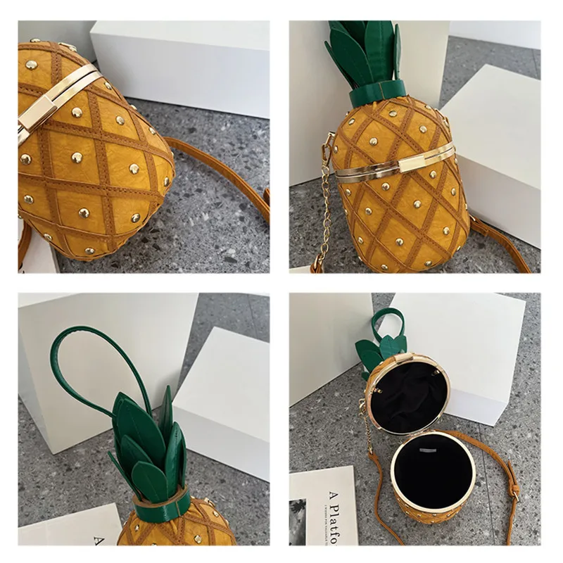 Cute Pineapple Design Women Bag Created Fruit Shoulder Bag Originality Design Ladys Crossbody Bag Metal Chain Handbag