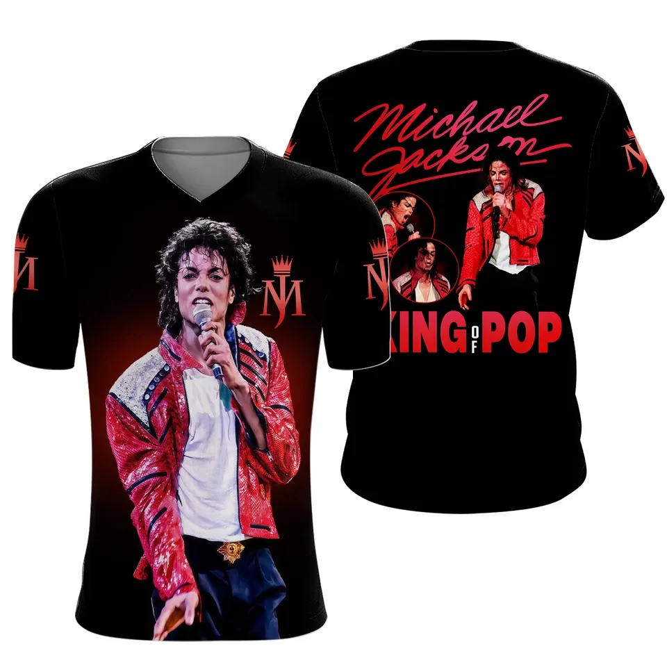2026 New Michael Jackson King of Pop Print T-Shirt Red Black 3D Graphic Short Sleeve Tee Casual Streetwear for Music Fans