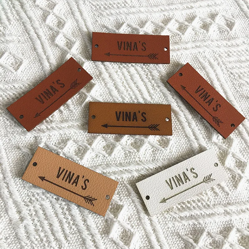 30pcs Custom handmade label for knitting crochet Rectangle leather logo tags for clothes Sewing Garment labels Handcraft items