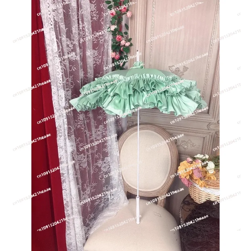 Suitable for Handmade Parasol Lo Umbrella Wedding Photography Props Homemade Satin Lace Long Handle Umbrella Antique Long Handle