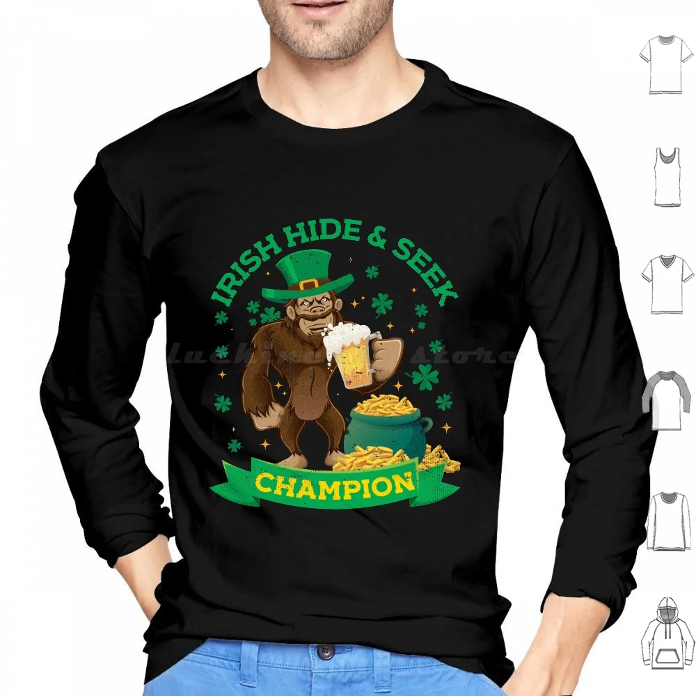 Bigfoot Irish Hide And Seek Day T Shirt Hoodie cotton Long Sleeve Day Bigfoot Sasquatch Irish Irish Pride Irish Drinking