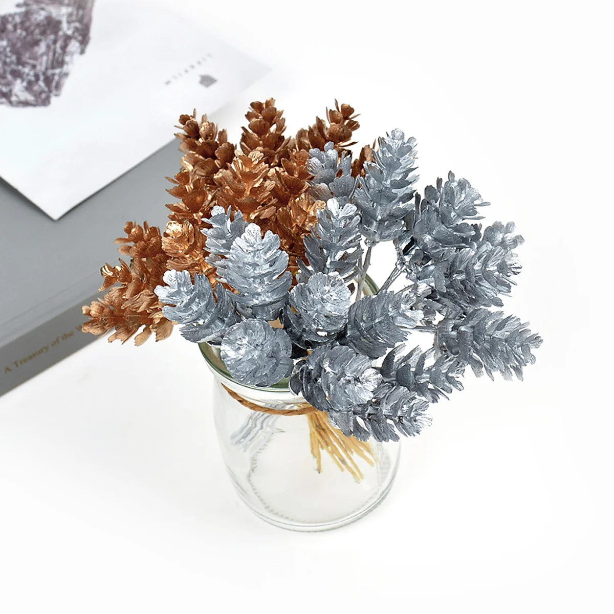 

2Pcs Plastic Pine Cone Picks Artificial Pine Sticks for Christmas Tree Wreath Holiday Decoration Fake Plant for Christmas