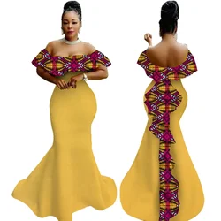 African Wax Print Ruffles Long Dresses Women Party Dress Vestidos Bazin Riche Off Shoulder Ankara Dress Evening Dresses WY2919