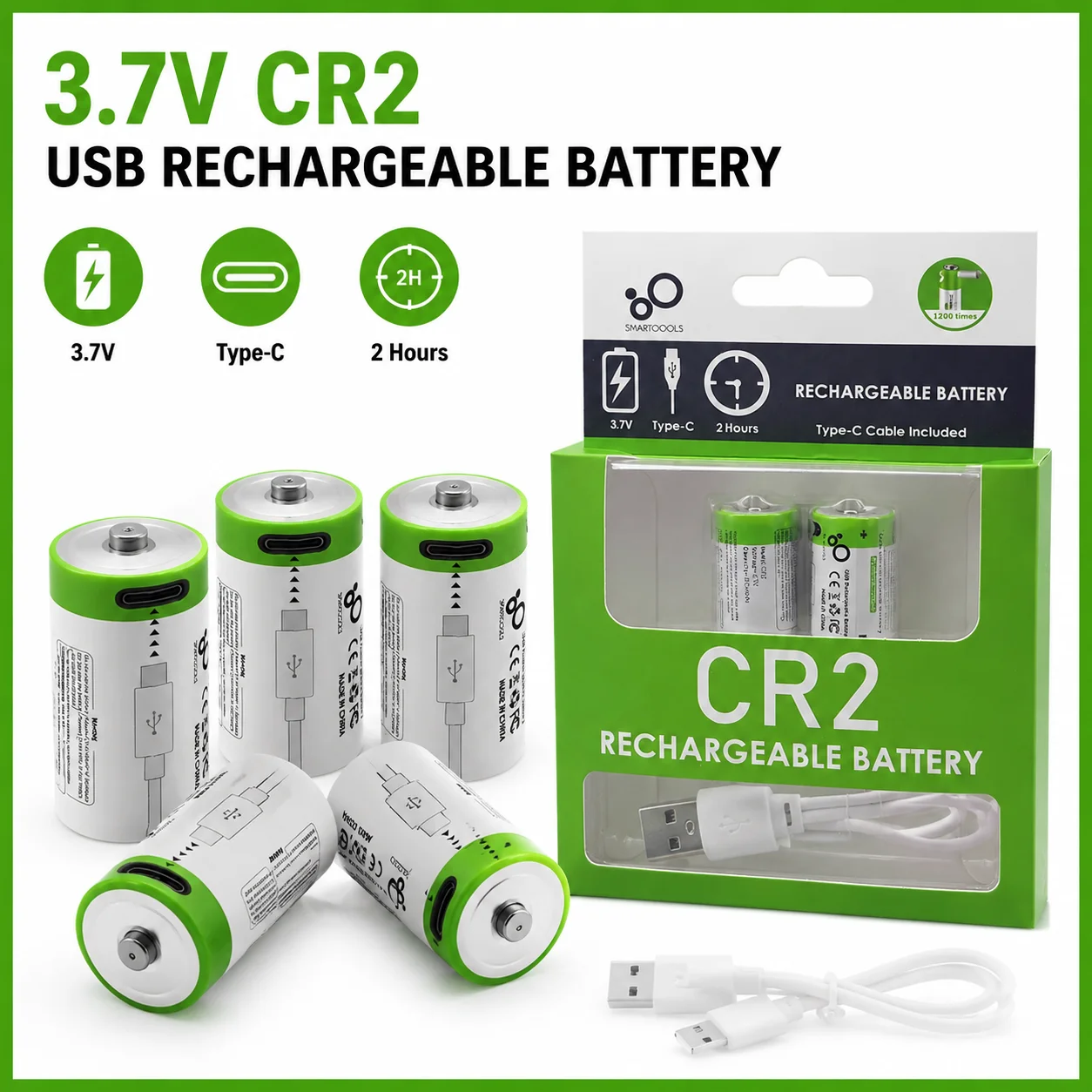 3.7V CR2 Usb Rechargeable Battery Camera Range Finder Disc Brake Lock Sp-1 Printer Wait  Lithium Battery Pilas