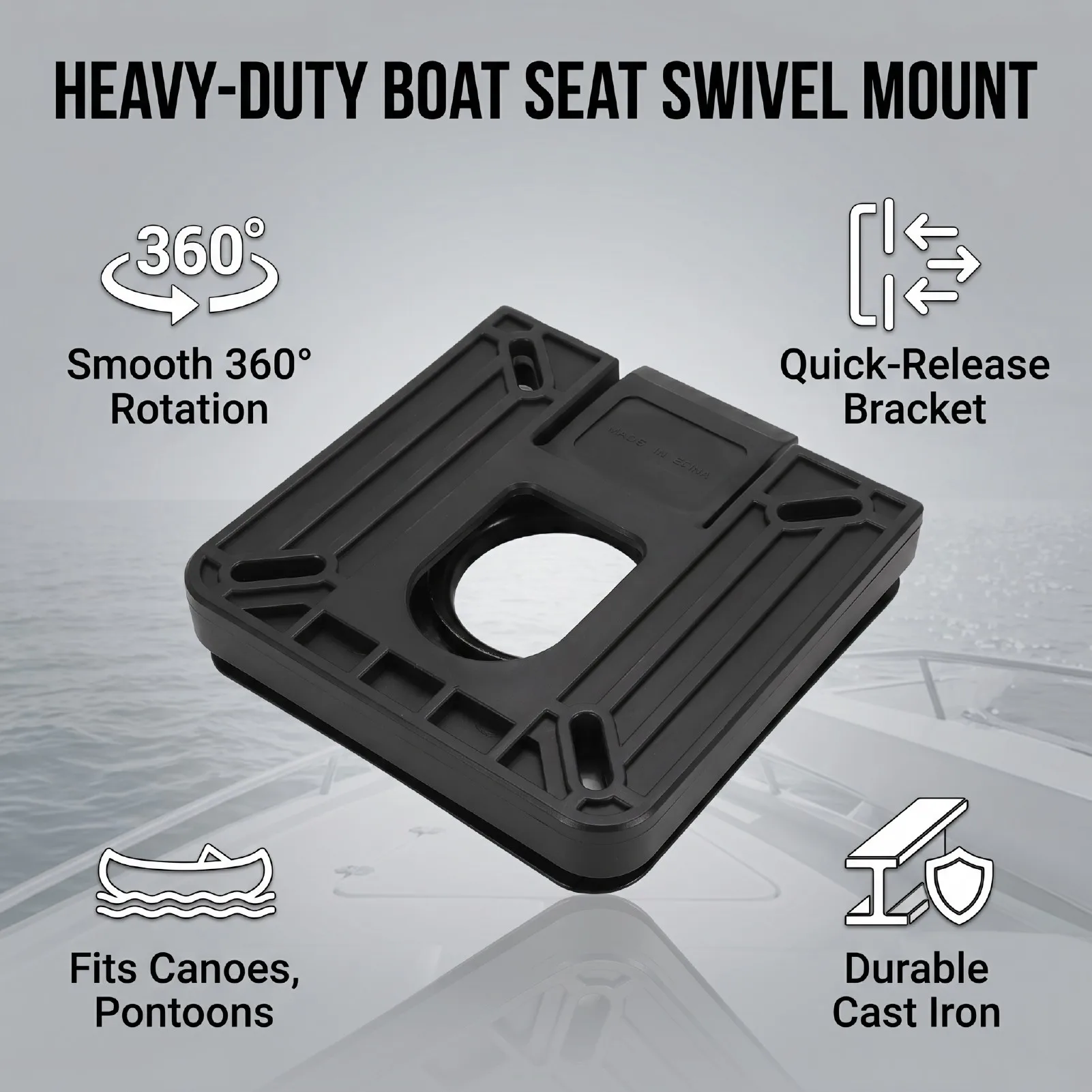 Boat Seat Swivel Mount 360° Rotation Black Coating Heavy Duty Quick Disconnect Seat Bracket for Canoe Pontoon Boat