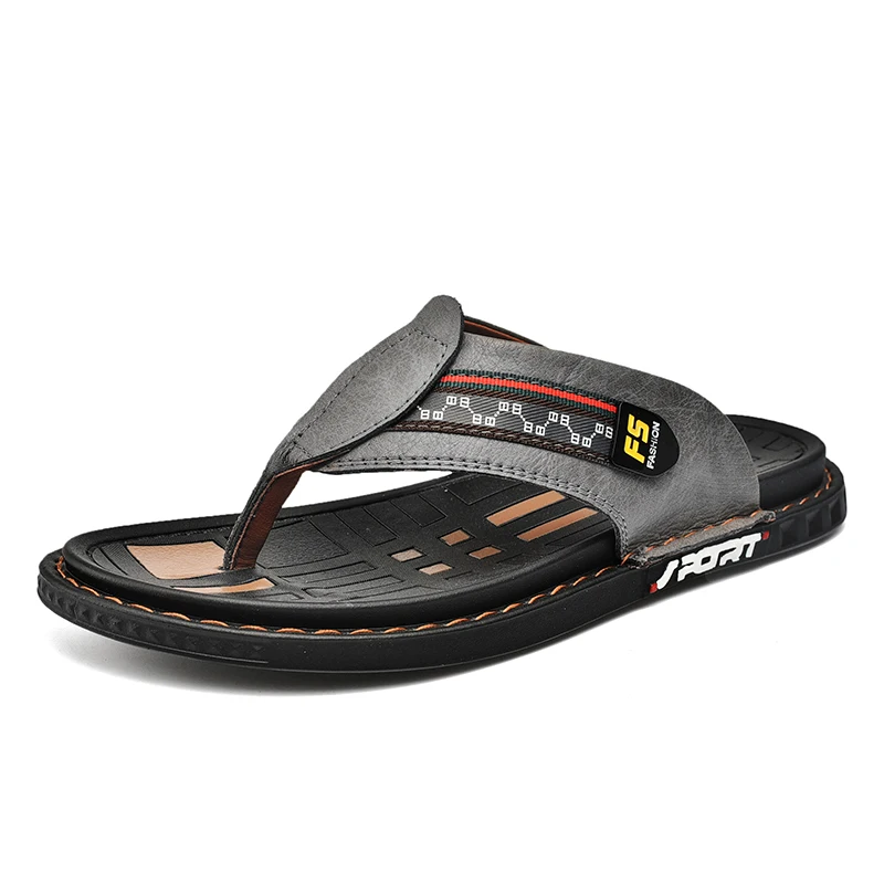 Fashion PU Leather Flip Flops Men Slippers 2022 New Summer Shoes Luxury Brand Designer image 3