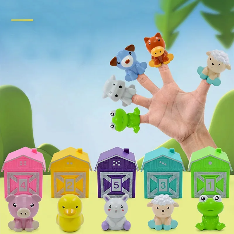 

TEMIKIDS Toddler Montessori Learning Toys Counting Matching & Color Sorting Set Farm Animal Finger Puppets Barn Toy Peekaboo Gam