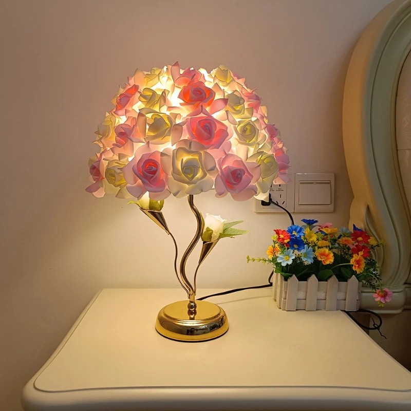 Rose table lamp Juan cloth rose table lamp simulation rose table lamp wedding gift bedside decorative