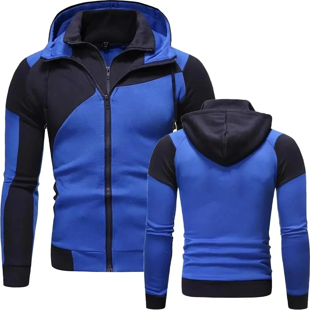 Color Blocked Hooded Jacket For Men And Women, Detachable Zipper Cardigan Sweatshirt For Spring And Autumn, Slim Fit, Sports And