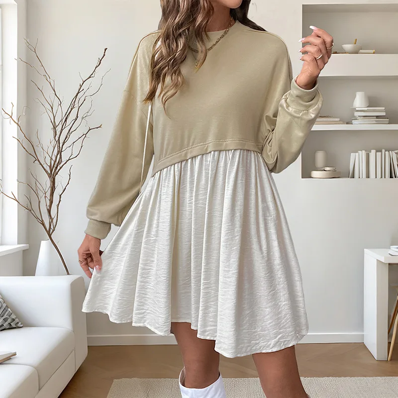 

Early Autumn Sweet Lazy Wind Long Sleeve Color Matching Women's Loose Dress