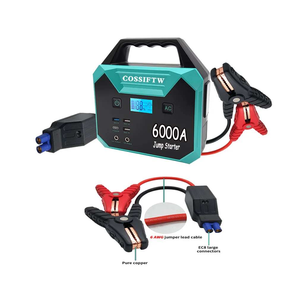 COSSIFTW ODM OEM 6000A Car Battery Jump Starter 35000mAh Big Battery Capacity for All Gas or up to 12L Diesel 14.8L Gasoline