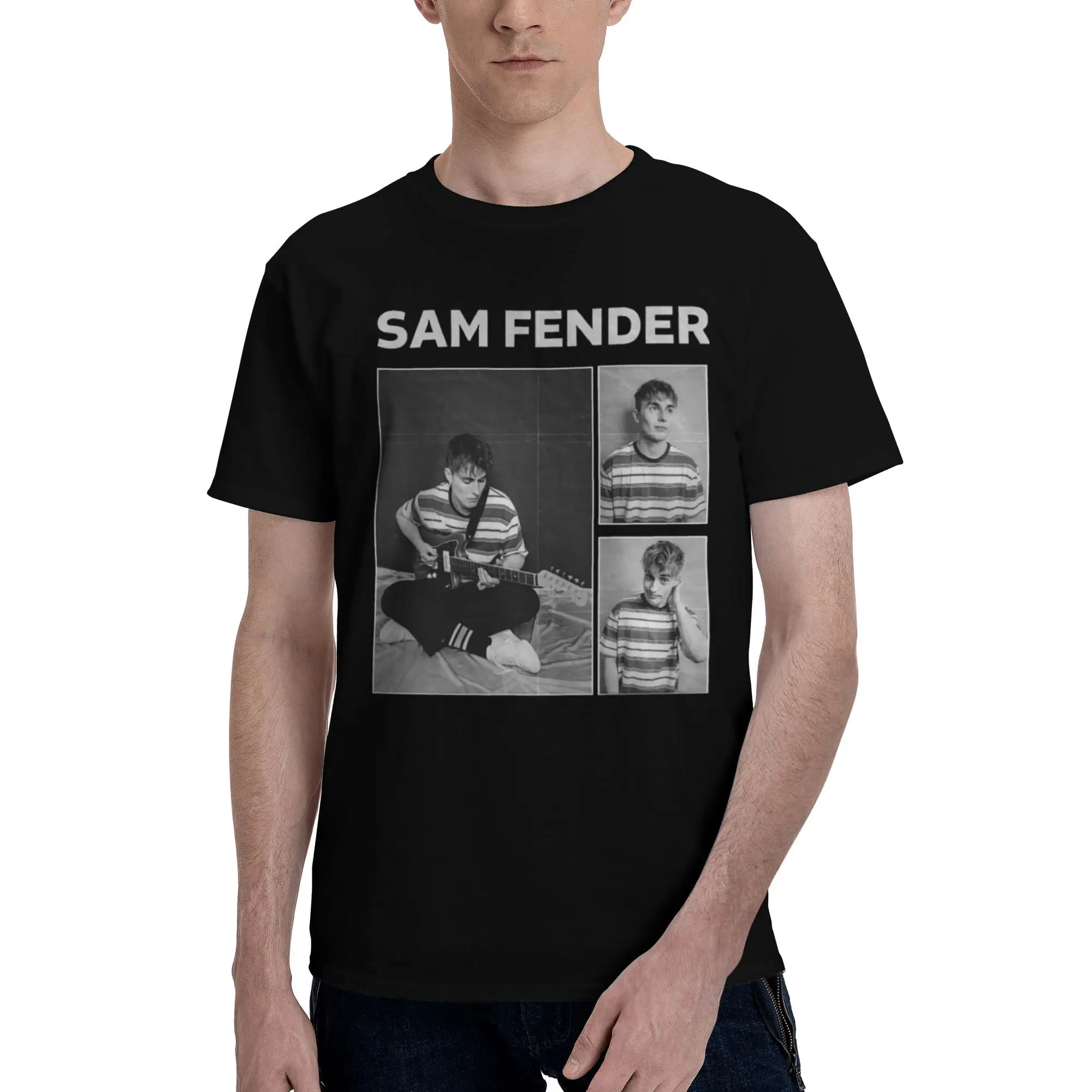 

Мужская футболка Sam-Fenders на заказ, хлопковая футболка с короткими рукавами, уличная футболка, повседневные футболки для рок-певца, облегающая одежда