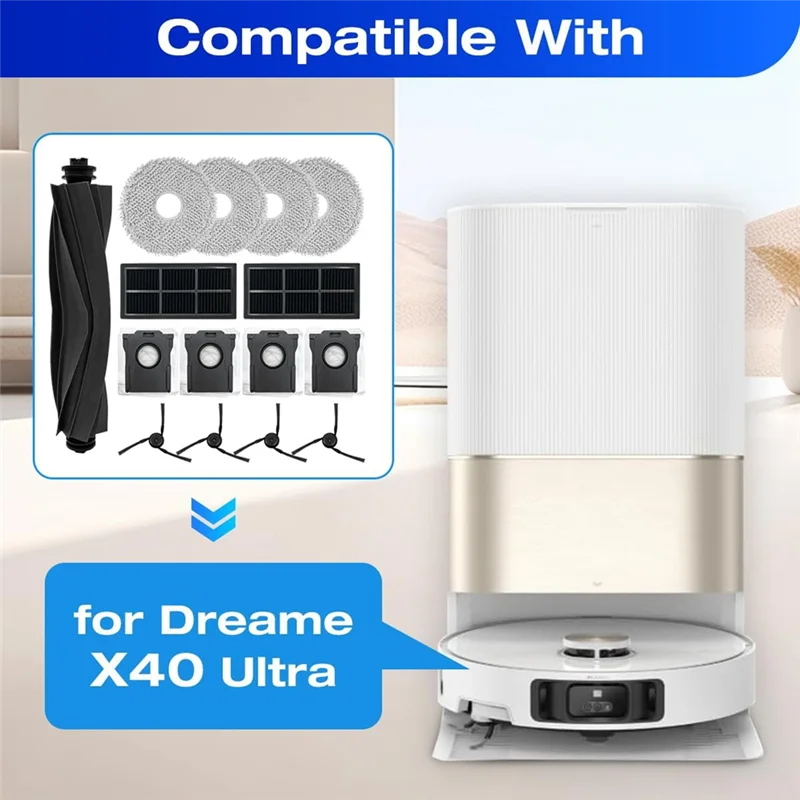 A74G-For Dreame X40 Ultra/L40 Ultra/S20 Pro Ultra/MOVA P10 Ultra أجزاء المكنسة الكهربائية مرشح فرشاة جانبية كيس لجميع الغبار وسادات ممسحة