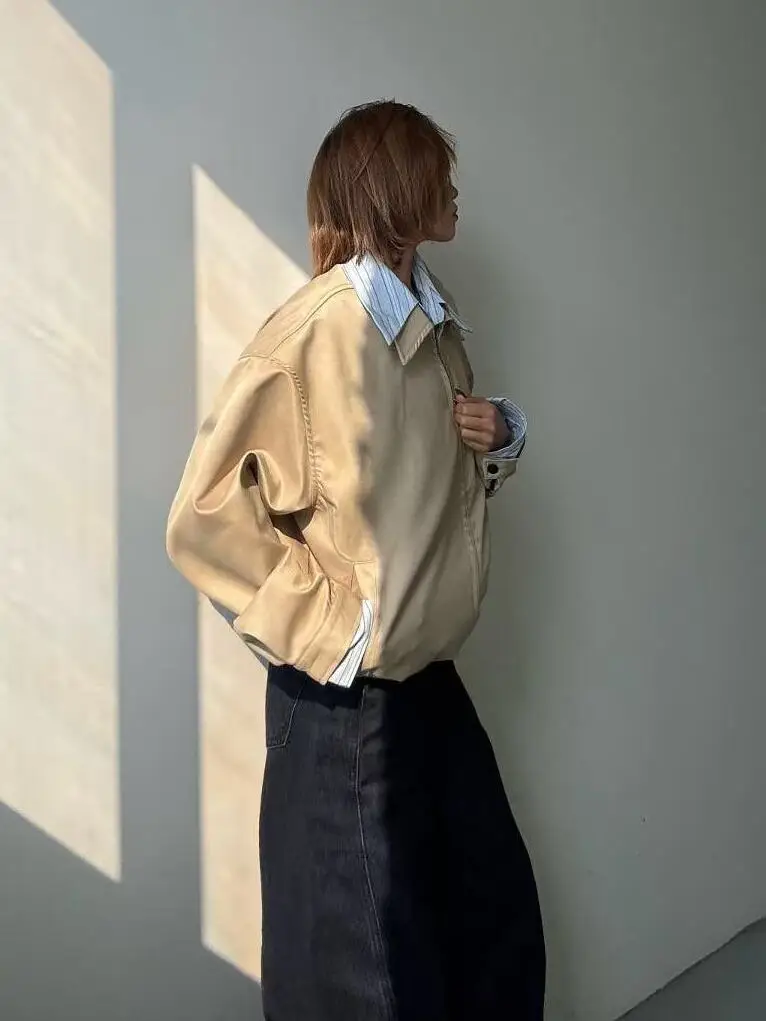 

High-End Miu Series Fake Two-Piece Plaid Commute Jaet Women's Original Version Long Sve Cleanfit Waist-Cinching ort Coat