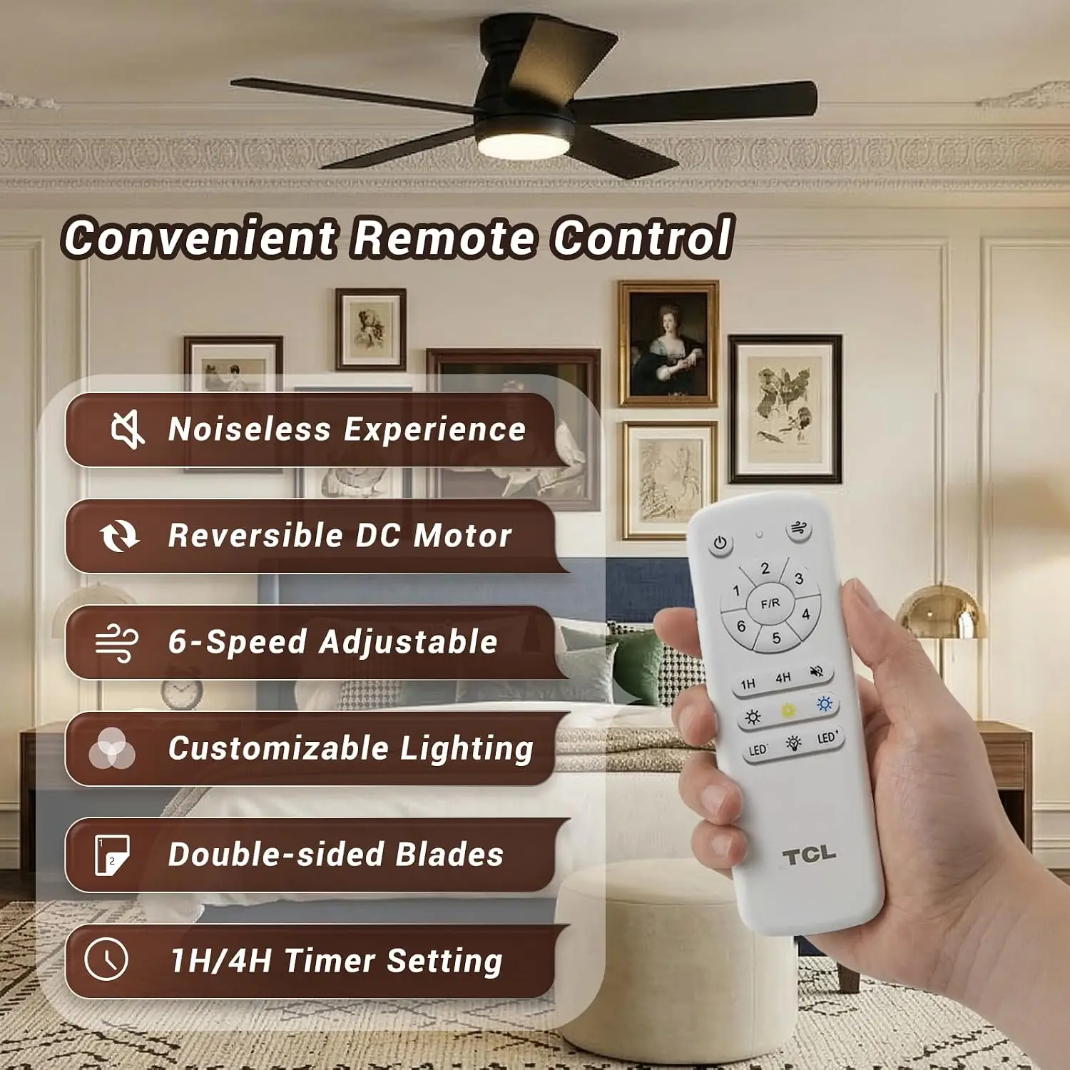 42-Inch Black Ceiling Fan with Light and Remote, Low Profile Design