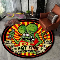 Rat Fink Rug Retro Round  Living Room Decor Mancave  Floor Mats Carpets for Bed  Chair Mat Gifts