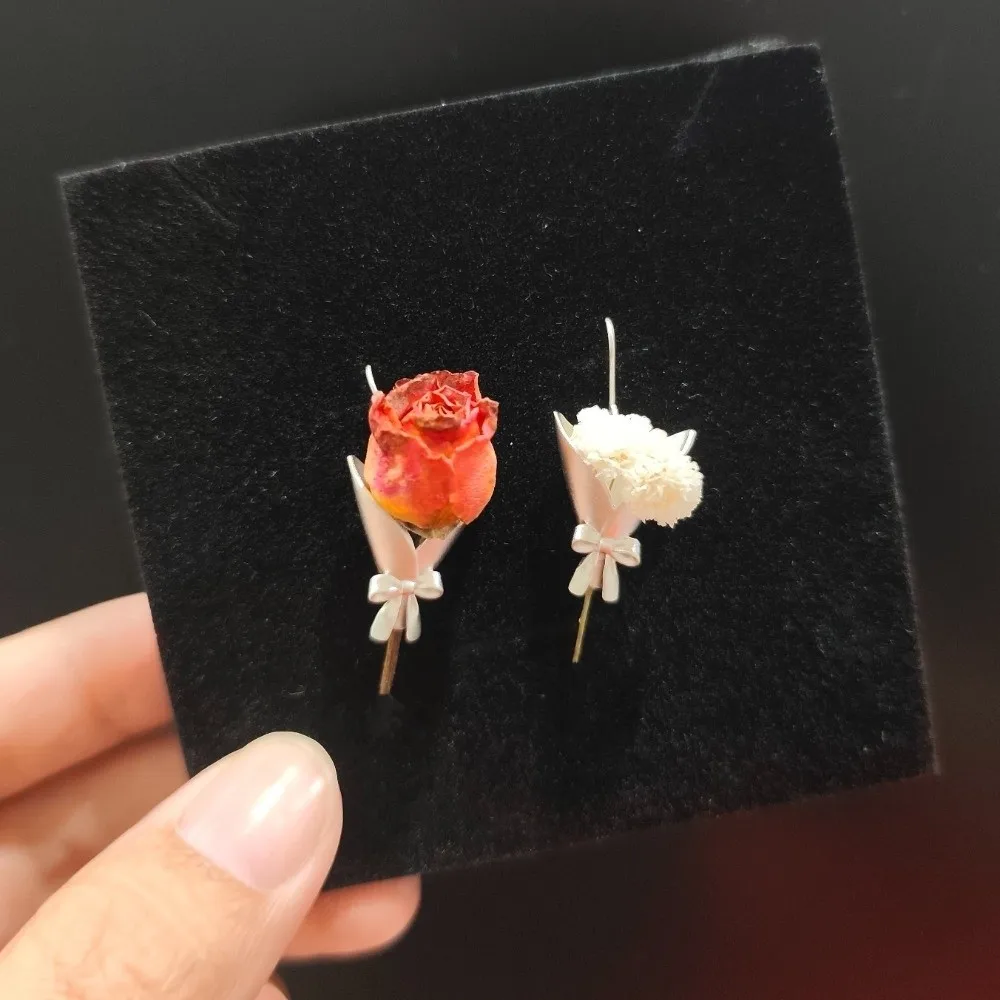 Creative Flower Insertable Earrings Flowers Can Be Inserted DIY Jewelry Vase Pendant Earrings Versatile Simple Bow Earrings