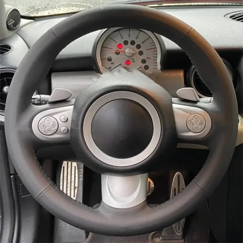 Hand Sewn Full Wrap Non-Perforated Leather Steering Wheel Cover for BMW MINI Paceman, Coupe, Roadster
