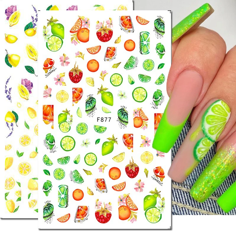 3d Nail Art adesivi cursori adesivi frutta estiva limoni foglie tropicali fiori decalcomanie decorazione per Manicure suggerimenti bellezza