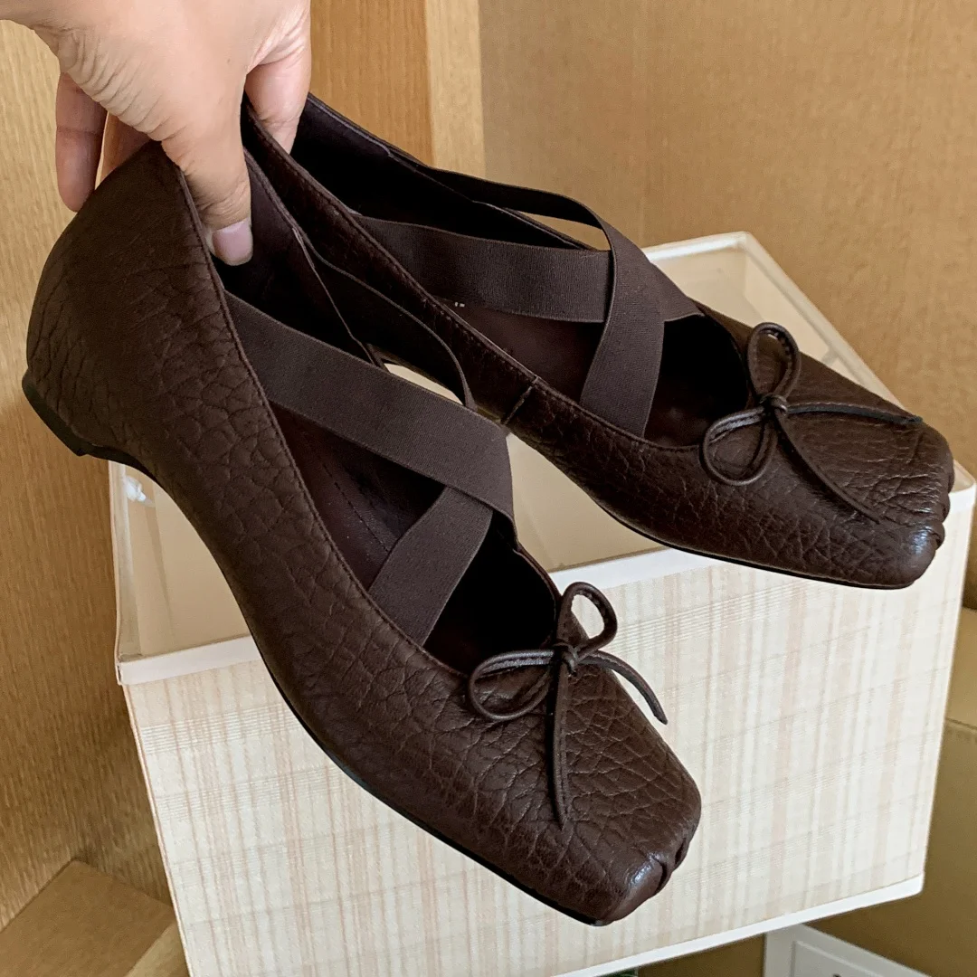 

Женские туфли-лодочки без шнуровки из овчины с квадратным носком и милым бантиком на эластичной ленте, повседневная женская обувь на танкетке и среднем каблуке, распродажа