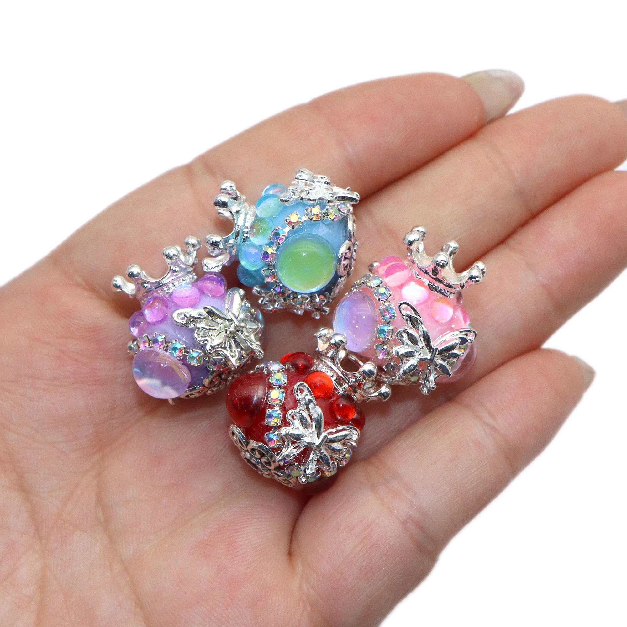 1Pc Crown Rhinestone Faux Crystal Loose Spacer Beads for Jewelry Making DIY Bracelet Necklace Charm Decors Craft