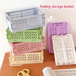 Mini Storage Basket Folding Student Desktop Basket Tape Stationery Plastic Foldable Container Storage Box Plastic Folding Box