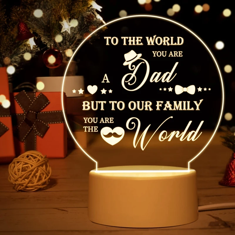 Best Text Circular Shpae Night Lamp For Dad Gift Father Day 3 color Acrylic Light Bedroom Table Lamp