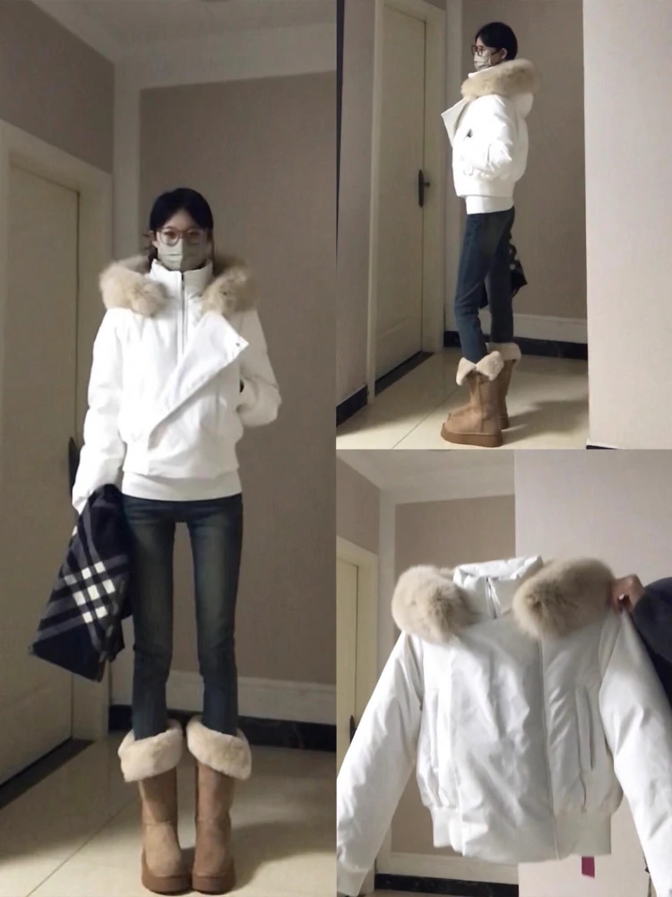 Veste bouffante courte à capuche blanche pour femme, manteaux chauds épais, épais, Design de mode Harajuku, vêtements décontractés, nouvelle collection hiver 2025, Y2k