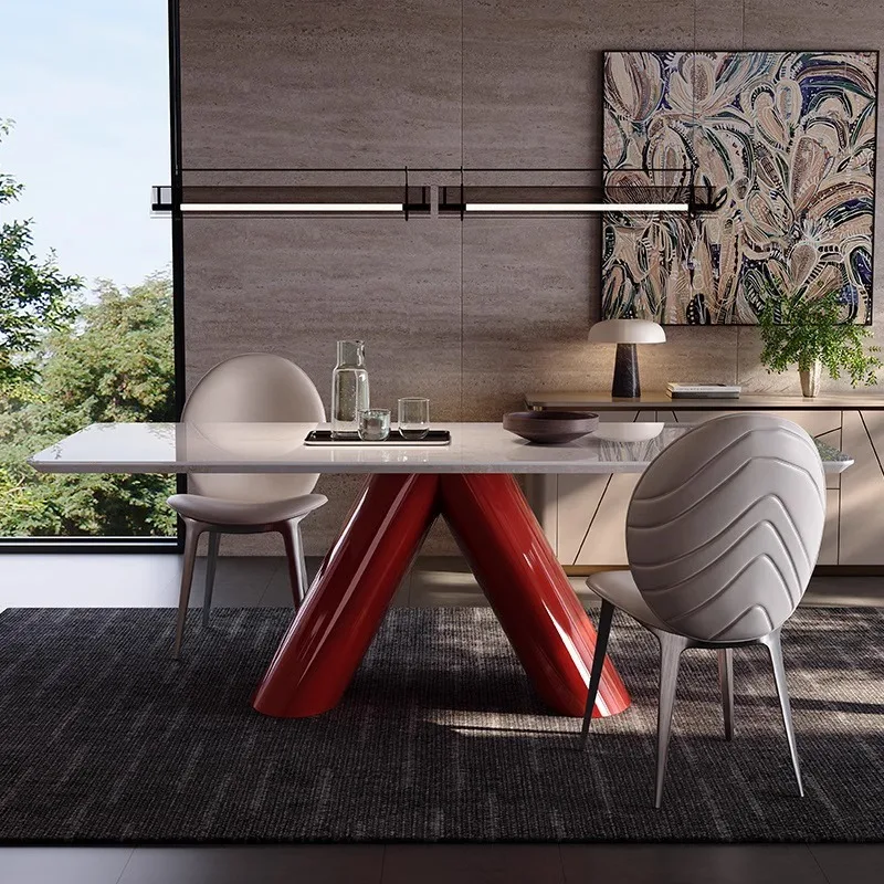 

Light luxury stone dining table and chair combination Italian minimalist home