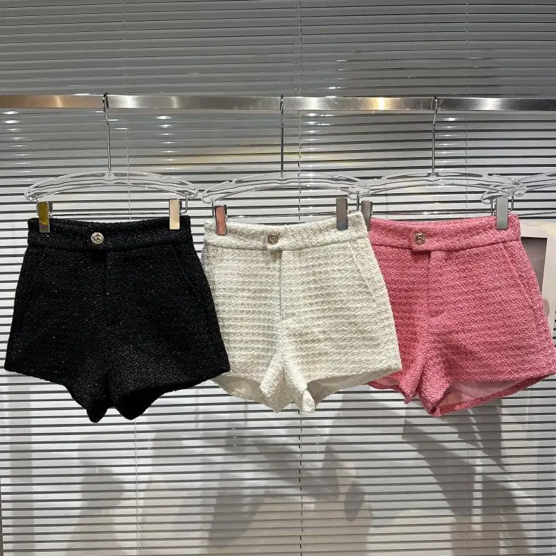 

Women's Autumn Winter Tweed Wide Leg Shorts Lady Solid Color Streetwear Loose Short Pants
