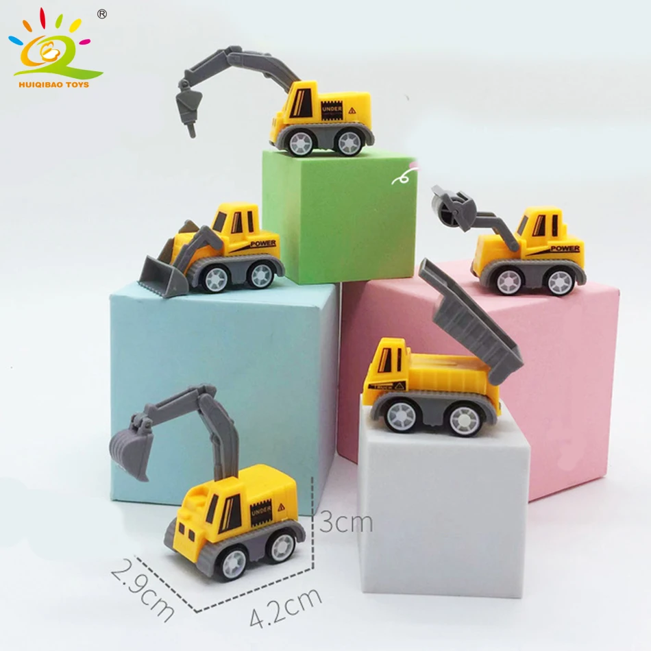 HUIQIBAO 5-piece Set Educational Children's Toy Engineering Vehicle Model Five Mini Cars Excavator Crane Dump Truck