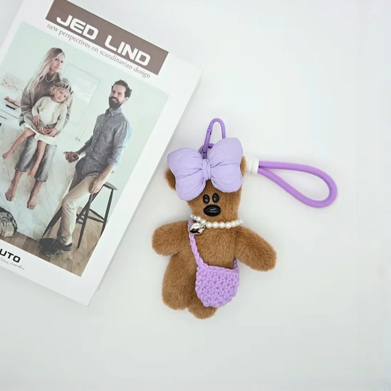 Bonito cabeça inclinada urso de pelúcia chaveiro pingente kawaii urso estridente boneca mochila saco charme chaveiro brinquedo presente para meninas mulheres casal
