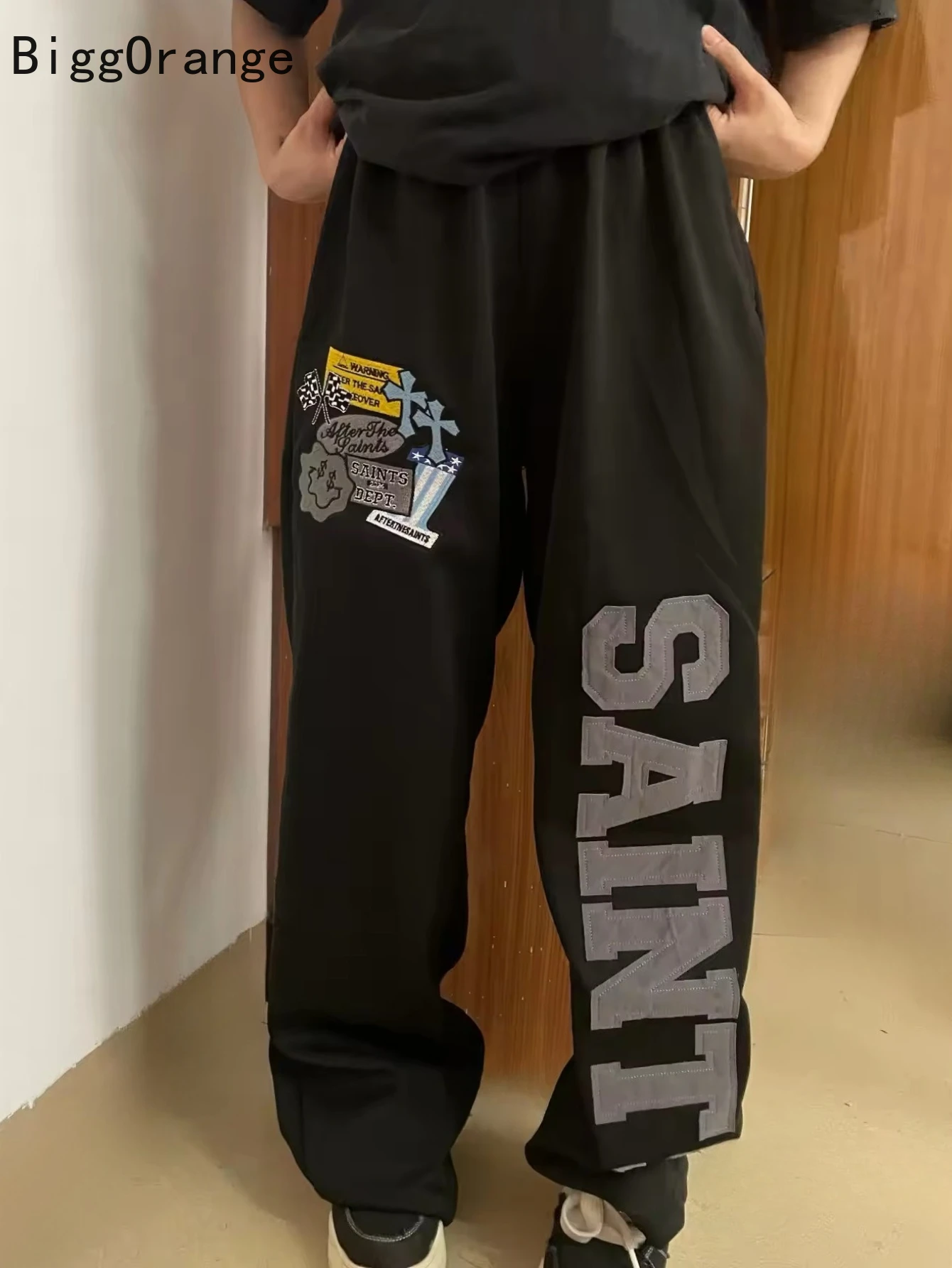 

2025 loose casual pants retro letter embroidery pattern men and women same style sports pants hip-hop trendy straight leg pants