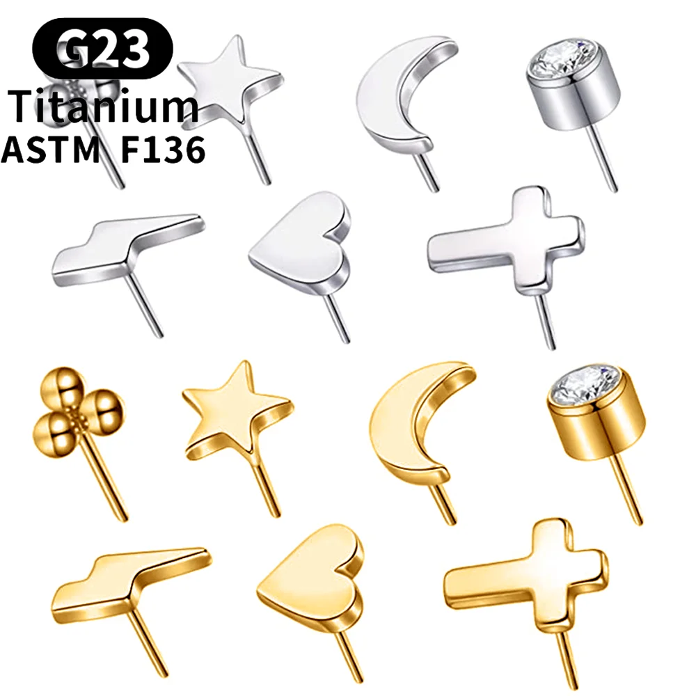 

10PCS G23 Titanium Threadless Accessory Star Moon Heart Cross Lightning Push Pin Labret Studs Earrings Piercing Jewelry wholesal