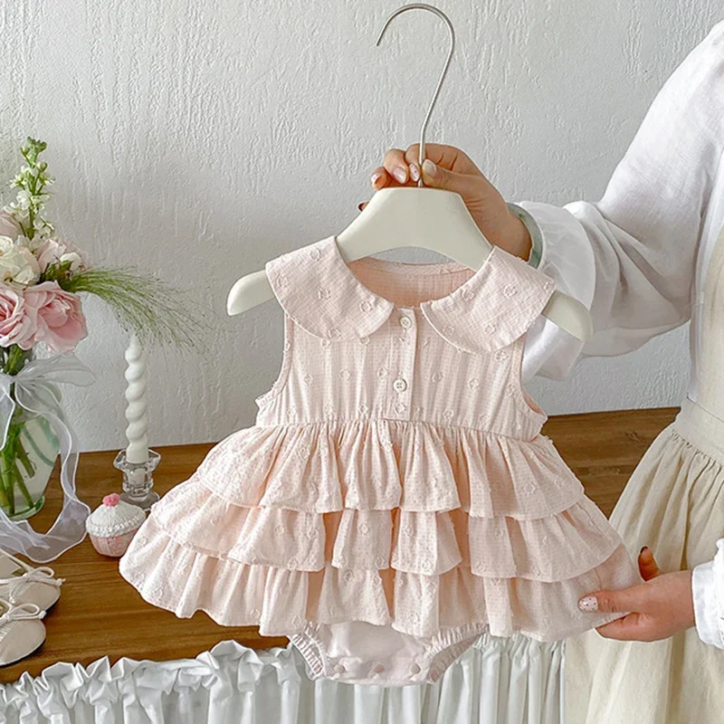 

2026 New Summer Infant Baby Girls Bodysuits Sleeveless Cotton Solid Color Toddler Baby Girls Jumpsuit 0-24M Baby Girl Clothing