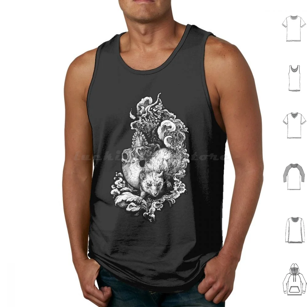 Kontur Tank Tops Vest Sleeveless Rotten Fantom Black Skull Dark Dot Work Animals Graphic