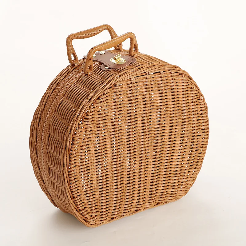 Vine Woven Semi Circular Suitcase Hand Woven Storage Box Travel Box Classic Retro Portable Storage Box