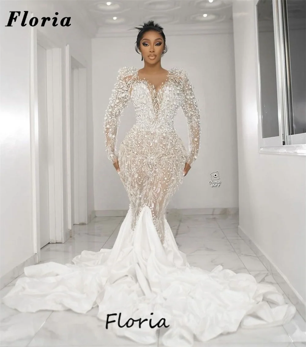 Uniques abiti da sposa a sirena medio oriente Glitter abito da sera da donna Vestidos De Noiva fidanzamento formale con perline Dubai Party