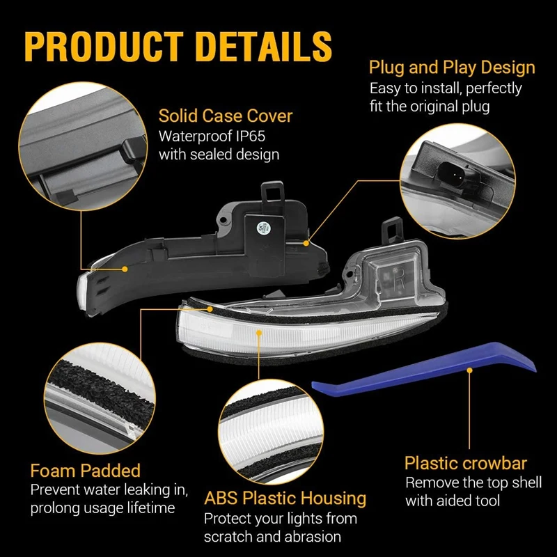 LED Turn Signal Lights, Sequential Dynamic Indicator Strip 2019-2021 RAV4, Highlander XU70 Transparent Turn Signal