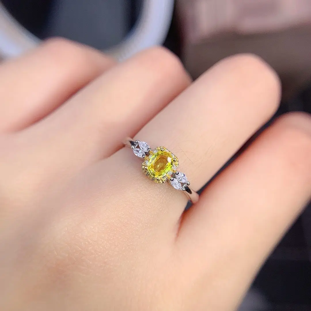 ZECAA Yellow Sapphire Fine Jewelry Woman Sapphire Ring With Natural Yellow Sapphire Gemstone 4*5mm Lady Sapphire Ring Jewelry