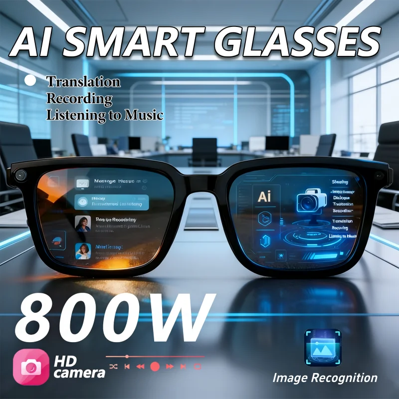 

2026 800W HD AI Smart Glasses Video Photo Camera Glasses Multifunction Photochromic Bluetooth Music ChatGPT Calling Translation