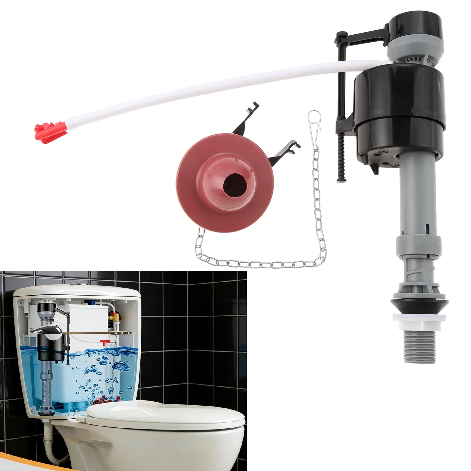 

Toilet Flusher Replacement Set Durable Leak-proof Adjustable Fill Valve G15/16" inlet Universal US Standard Anti-Noise Repair