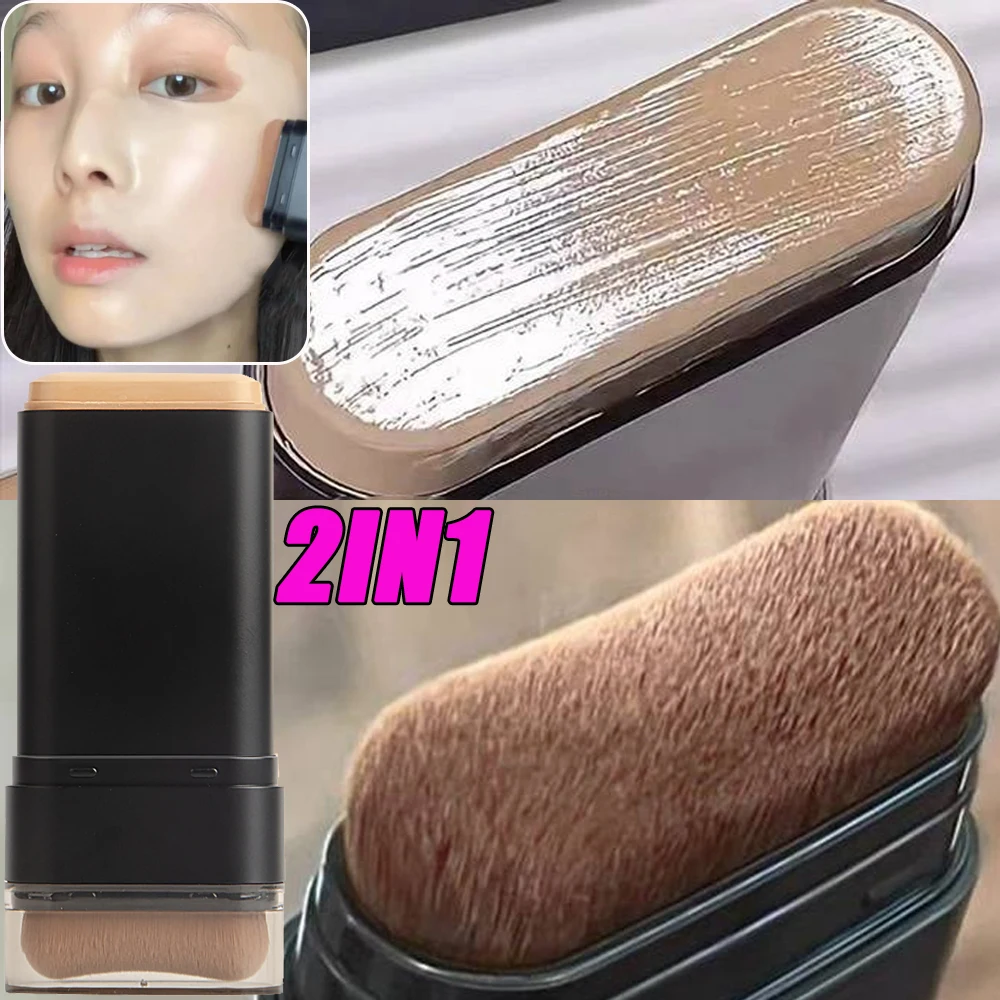 5colors Rubber Foundation Stick with Brush Velvet Lasting Oil-control Foundation Concealer Cream Lightweight Moist Face Makeup