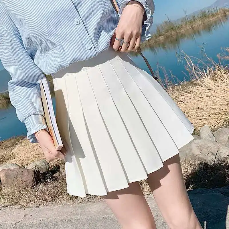 Preppy Style High Waist Solid Pleated Mini Skirt Women Summer Spring Korean Fashion Cute White A-line Skirt Y2k Skort Clothes