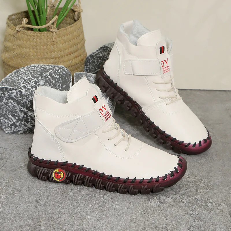 

Женские ботильоны, модные повседневные кожаные ботинки, уличные нескользящие оксфорды, зимняя бархатная теплая хлопковая обувь, женские зимние ботинки